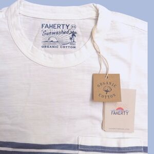 Faherty Men’s Sunwashed 100% Cotton Pocket T Shirt Size XS Surf Stripe Tee NEW